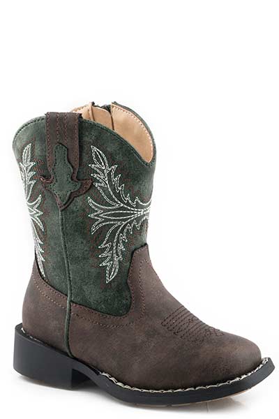 Roper Kids Boots Brown Square toe Green Top Boots 09-018-1224-2991