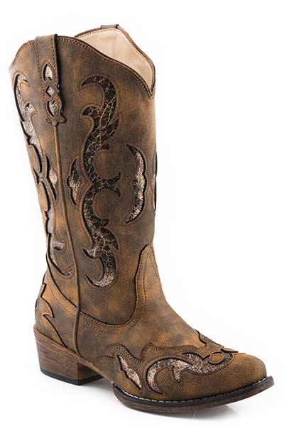 Roper Ladies Faux Leather Metallic Underlay Snip Toe Boot- 09-021-1566-3022