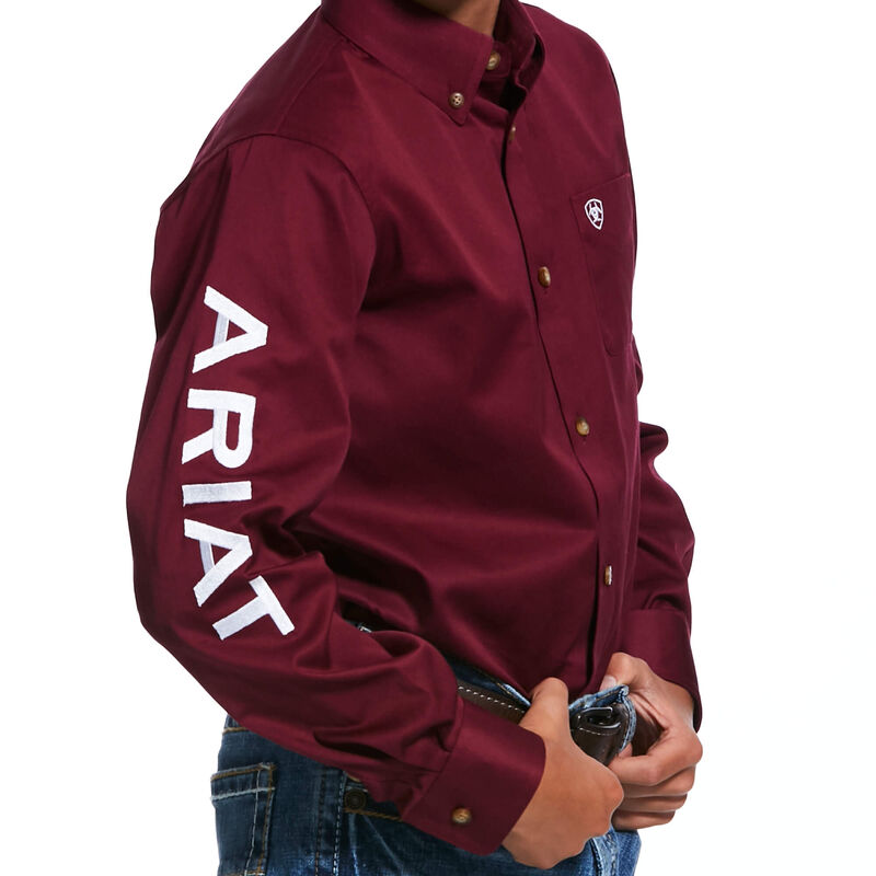 Ariat Boys Team Logo Twill Classic Fit Shirt Burgundy/White 10030163