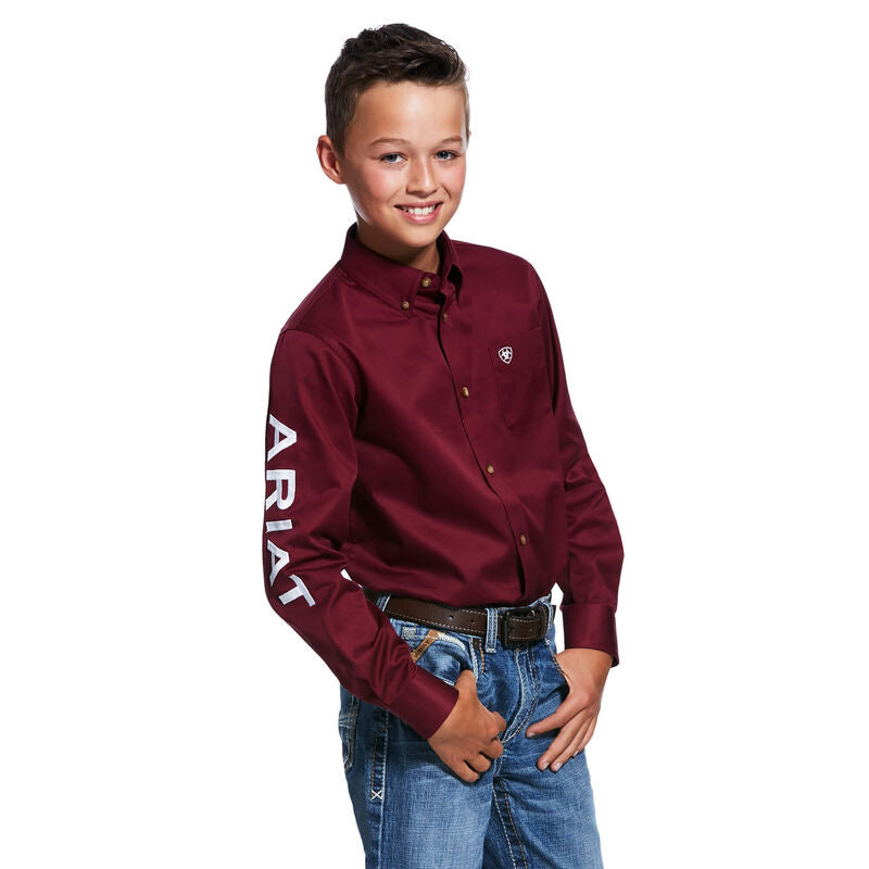 Ariat Boys Team Logo Twill Classic Fit Shirt Burgundy/White 10030163