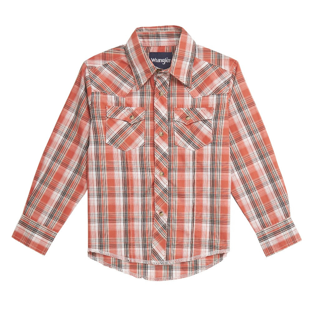 Wrangler Boys Red Plaid Longsleeve Snap Shirt 112337998