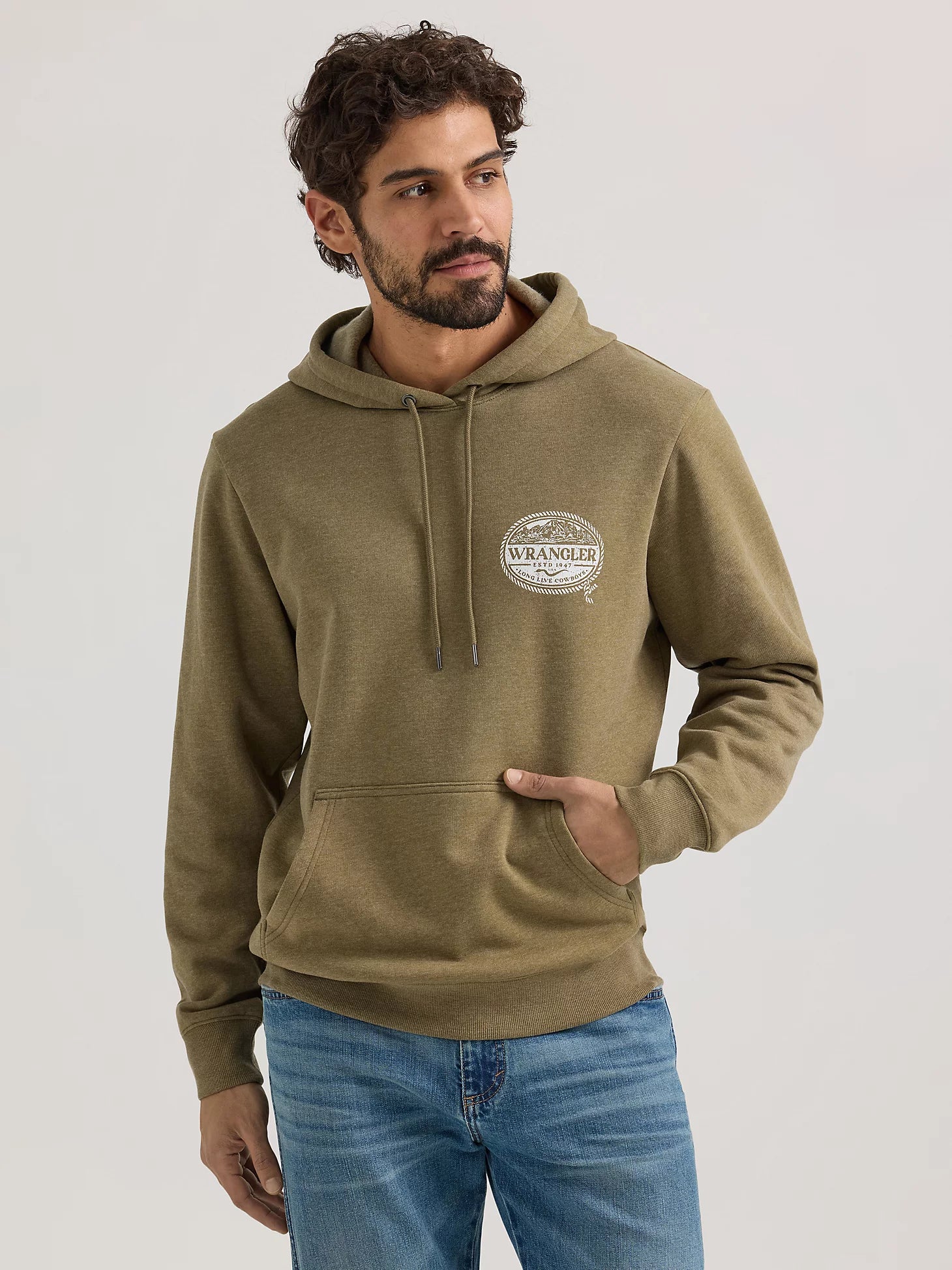 Wrangler Men’s Rope Frame Logo Pullover Hoodie – Burnt Olive – 112350060