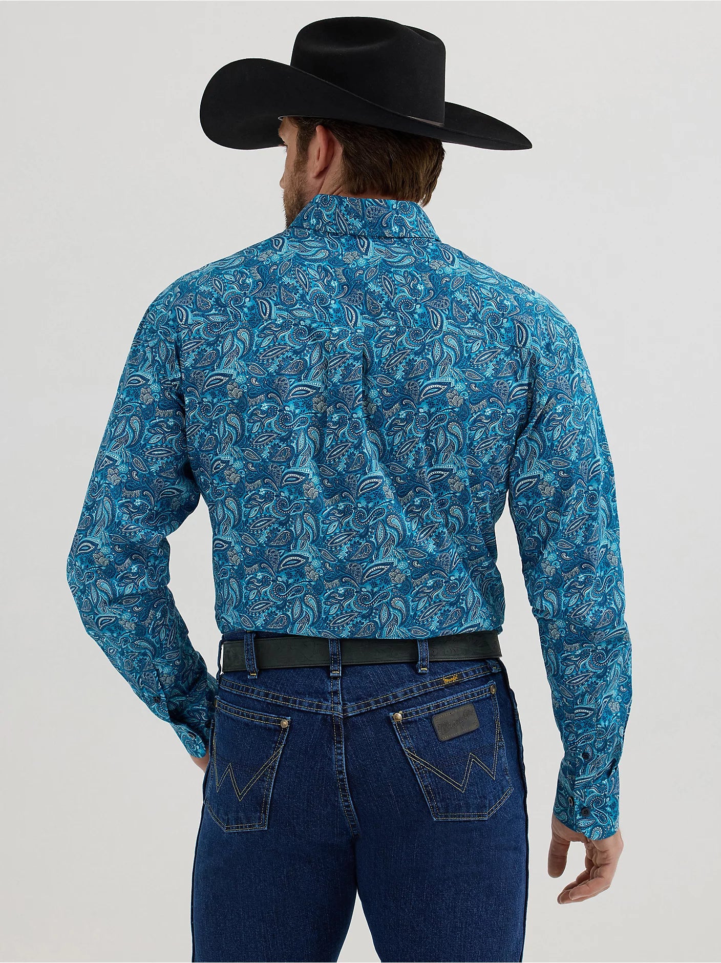 Wrangler Men’s George Strait Long Sleeve Button Down Shirt – Teal Bold Paisley – 112356632