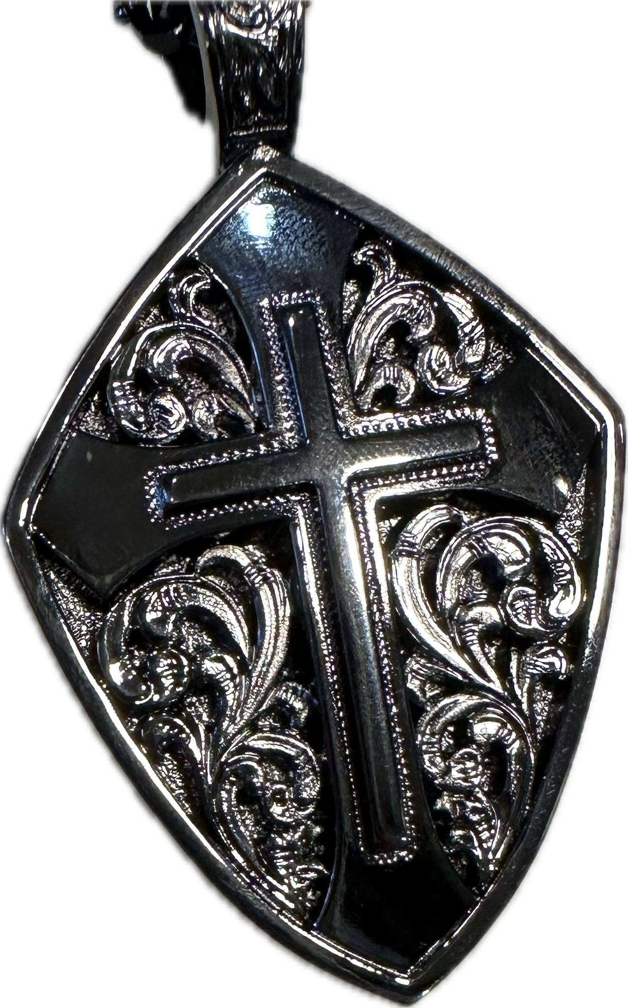 Twister Cross Engraved Shield Necklace – 32171