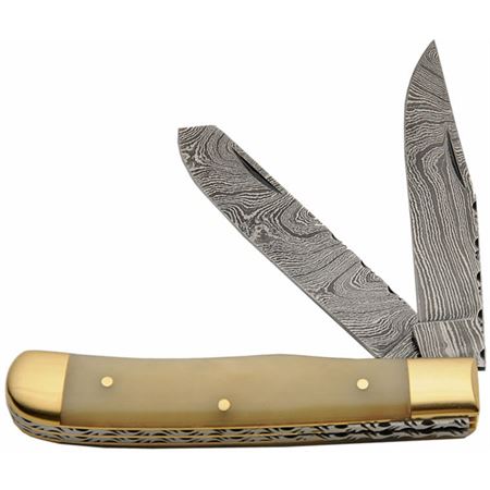 Damascus Steel Trapper Pocket Knife w/ Natural Bone Handles DM-1181