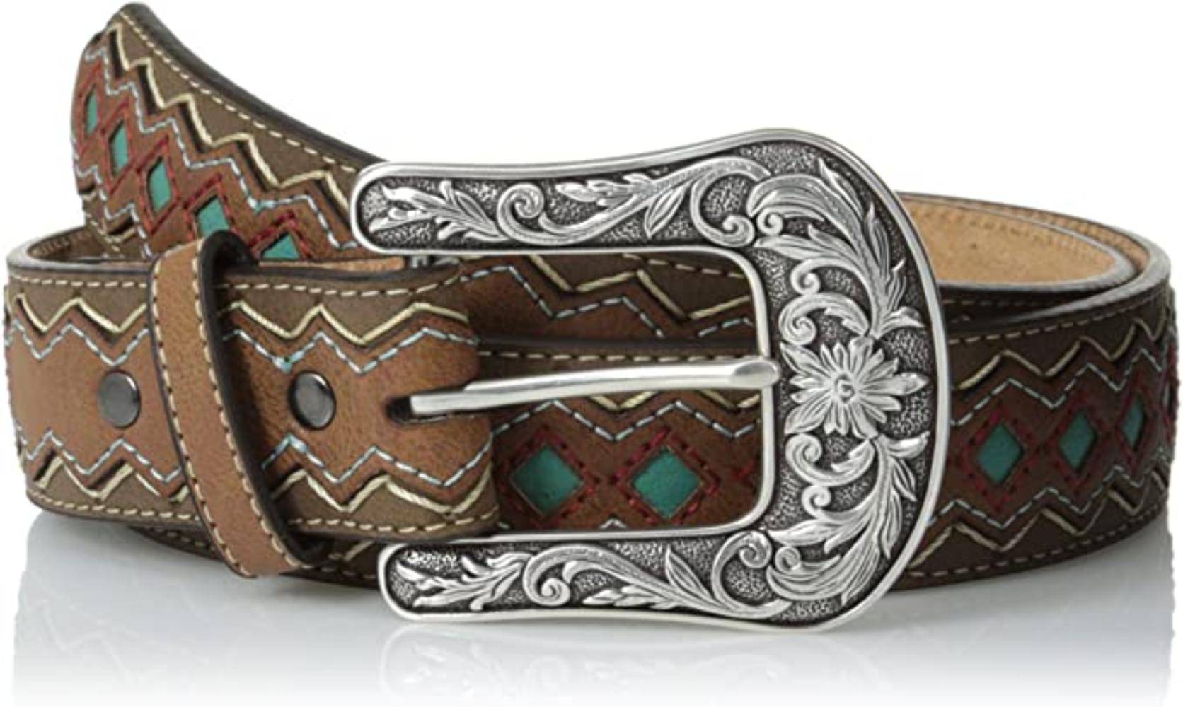 Ariat Women’s Blue Diamond Inlay Center Belt, brown A1518202