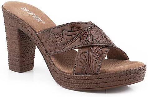 Roper Ladies Cognac Tooled Cross Strap Platform- 09-021-0946-3211