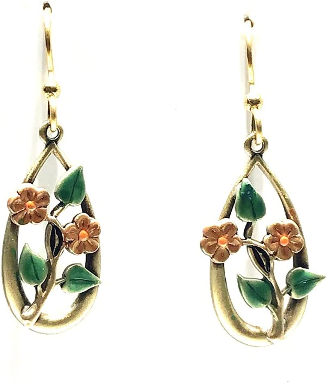 Silver Forest Flowers and Leaves in Golden Tear Pierced Earrings NE-2095