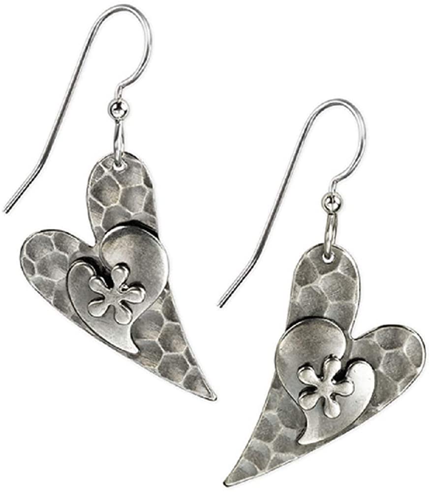 SIlver Forest Hammered Heart Earrings NE-0395