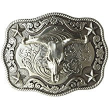 Nocona Silver Steerhead with Stars Western Rectangle Belt Buckle 3798664