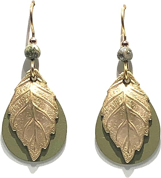 Silver Forest Earring Green Tear and Gold Sculpted Leaf – NE-1707C