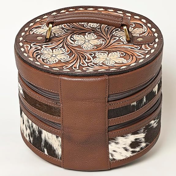 American Darling Round Travel Cowhide and Tooled Case – ADBGA491