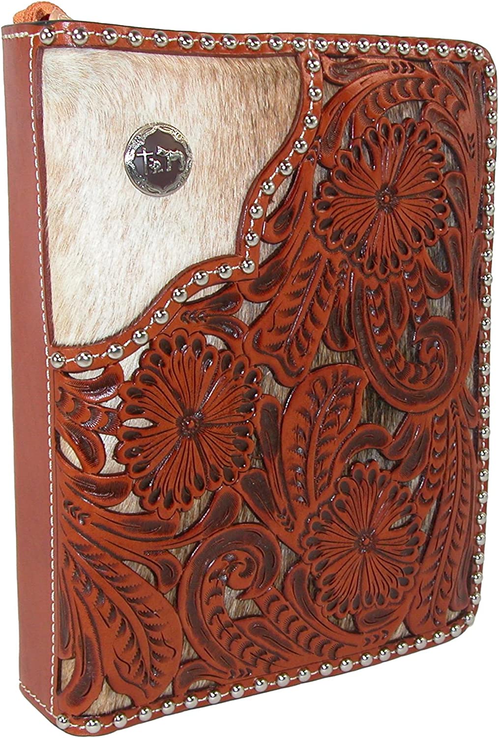 Filigree Cow Fur Bible Cover Praying Cowboy Concho DBI283