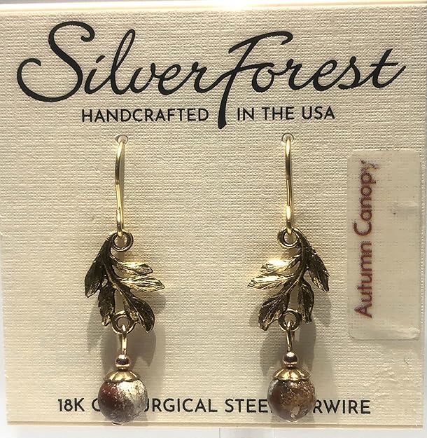 Silver Forest Leaf Swag and Poppy Drop Pierced Earrings – NE-1993B