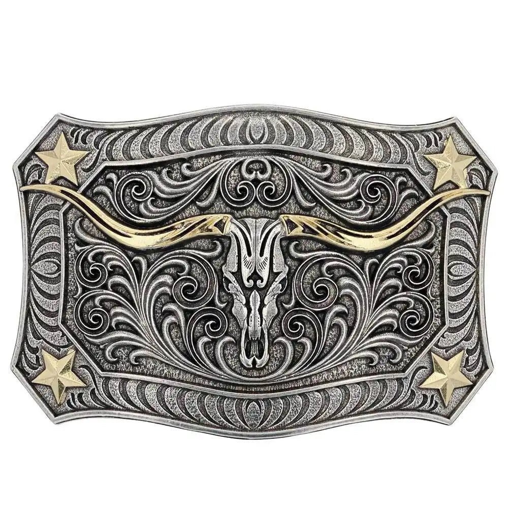 MONTANA SILVERSMIHTS Long Horn Crest Belt Buckle A935