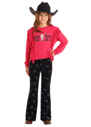 Rock and Roll Girls Horse Print Corduroy Flare Jeans – Black – BG6PD05302