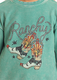 Rock & Roll Girls Graphic Ribbed Pullover – Turquoise – BG91T05450