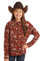 Rock & Roll Girls Retro Conversational Overshirt Button Down – Brown – BGB2S05501