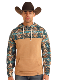 Rock & Roll Men’s Color-Blocked Printed Hoodie Tan – BM94T05360