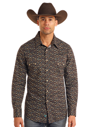 Rock and Roll Longhorn Printed Long Sleeve Snap Shirt – Turquoise – BMN2S05473