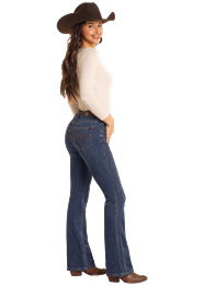 Rock and Roll Ladies High Rise Boot Cut Jeans With Side Seam Detail – Medium Wash – BW4HD05321