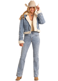 Rock and Roll Ladies Sherpa Jacket – Light Wash – BW92D05346