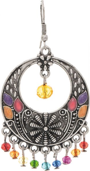 Rain Silver Oxidized Style Multicolor Bead Edge Earring E4596M