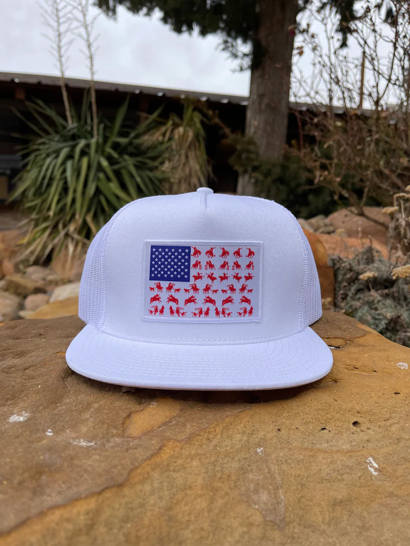 Cactus Alley Hat Co. “Rodeo Flag”- 6006 White/ White Mesh, Snapback Cap 6006WHT