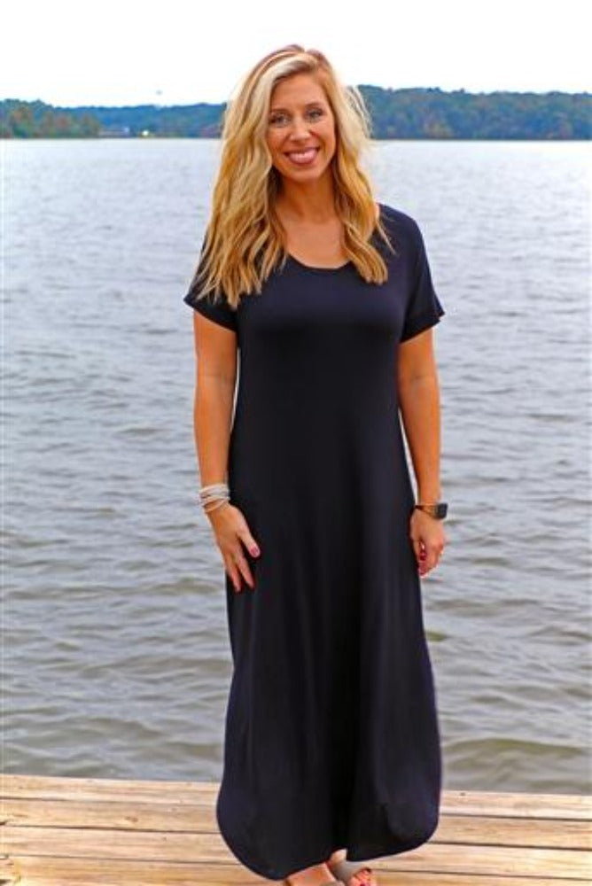 LightHeart By Southern Couture Black T-Shirt Maxi Dress – LH224BK