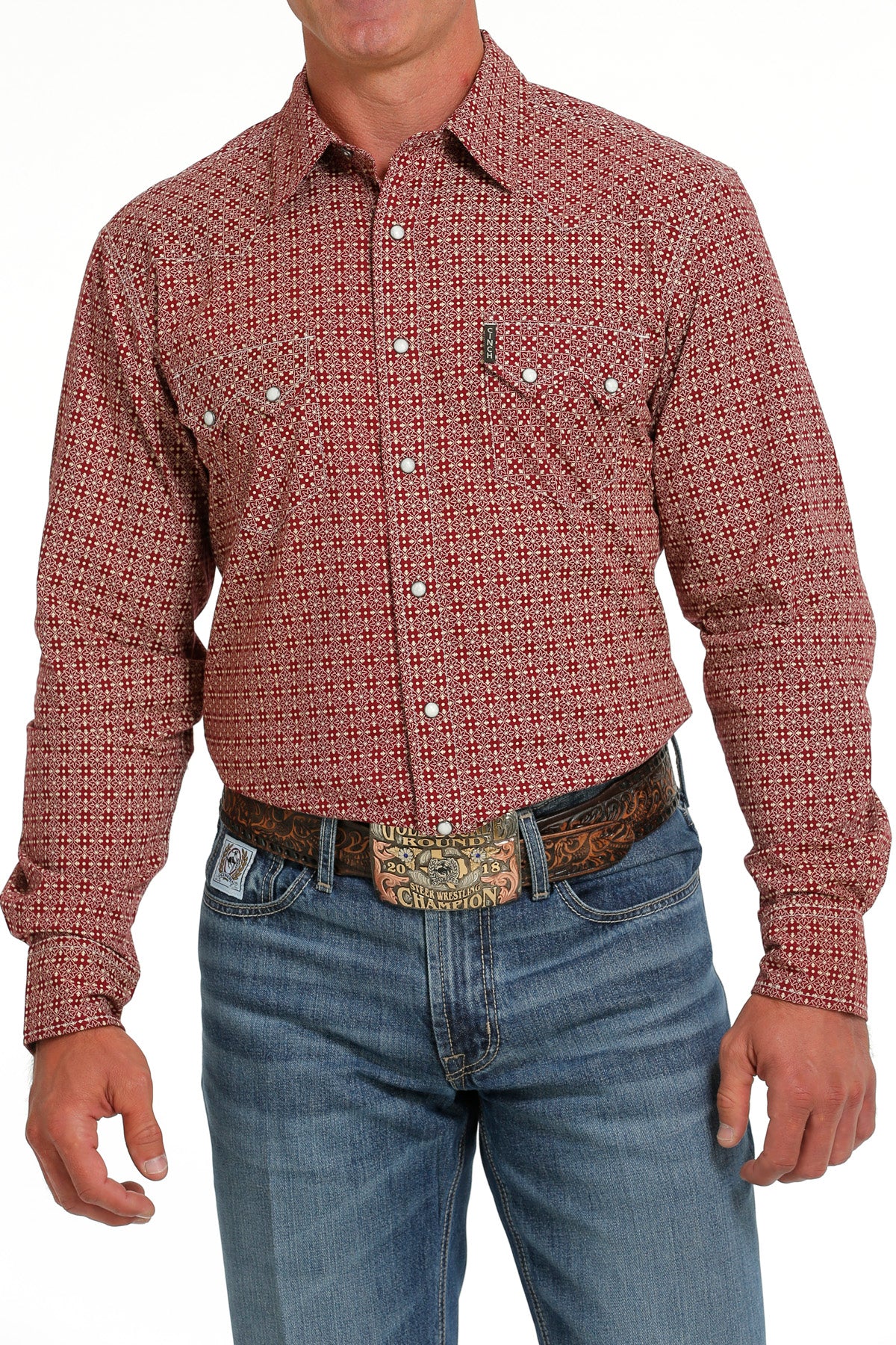 Cinch Men’s Red Pearl Snap Long Sleeve Shirt MTW1301068