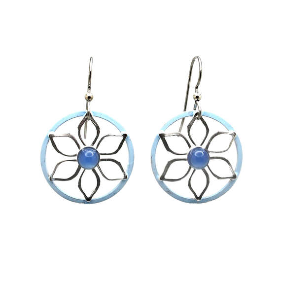 Silver Forest Earrings Open Flower With Blue Onyx Silver Metal – NE-2163