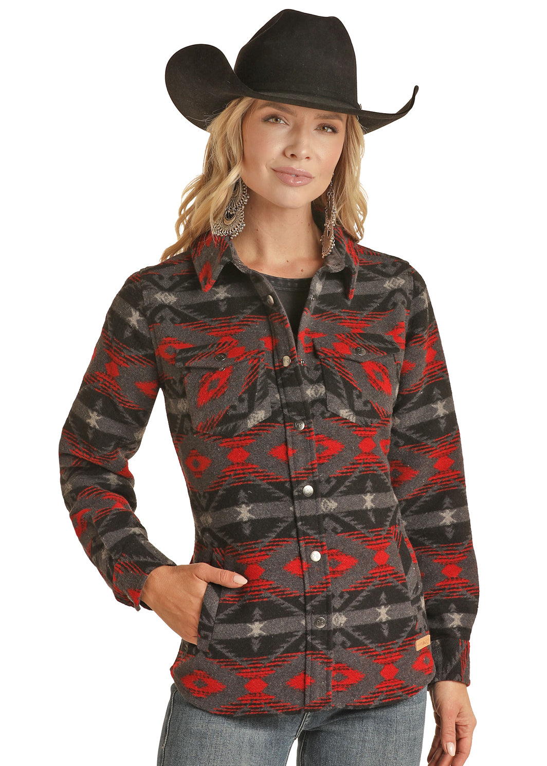 Ladies Powder River Aztec Print Jacket Black/Red PRWO92RZZ3