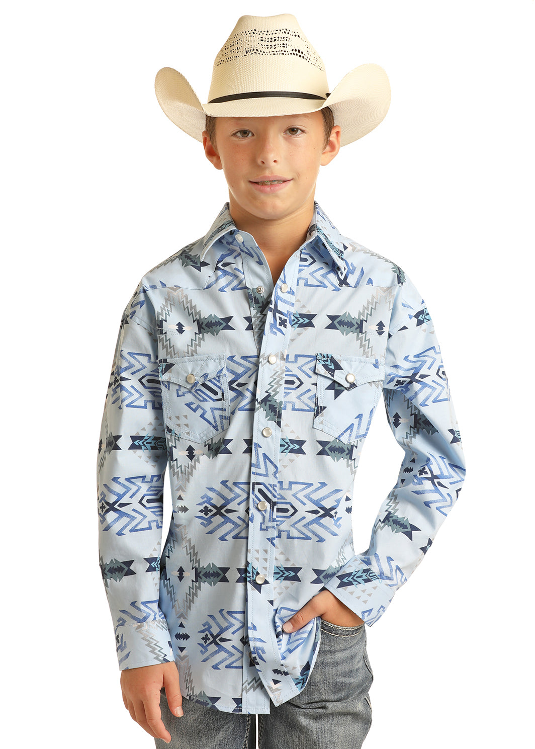 Rock&Roll Aztec Blue Boys Shirt RRBS2SRZ7Z