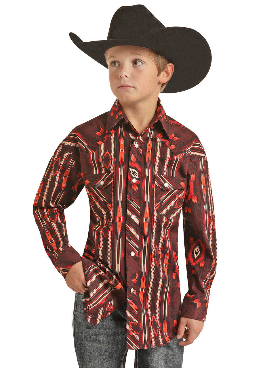 Rock & Roll Aztec Print Stretch Boys Snap Shirt RRBSOSRZ1K