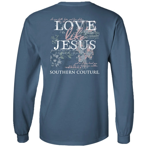 Southern Couture Classic Love Like Jesus Long Sleeve – Indigo Blue – SC1229INLS