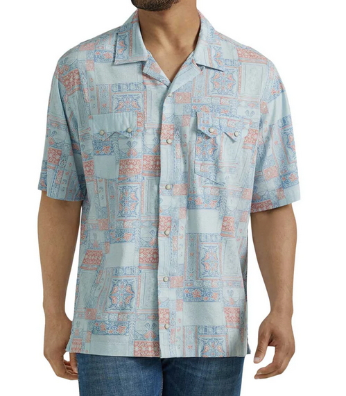 Wrangler Men’s Coconut Cowboy Snap Front Camp Short Sleeve Shirt – Light Blue – 112346492