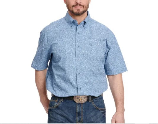 Wrangler Men’s George Strait Collection Stone Blue & Paisley Short Sleeve Western Shirt 112346536