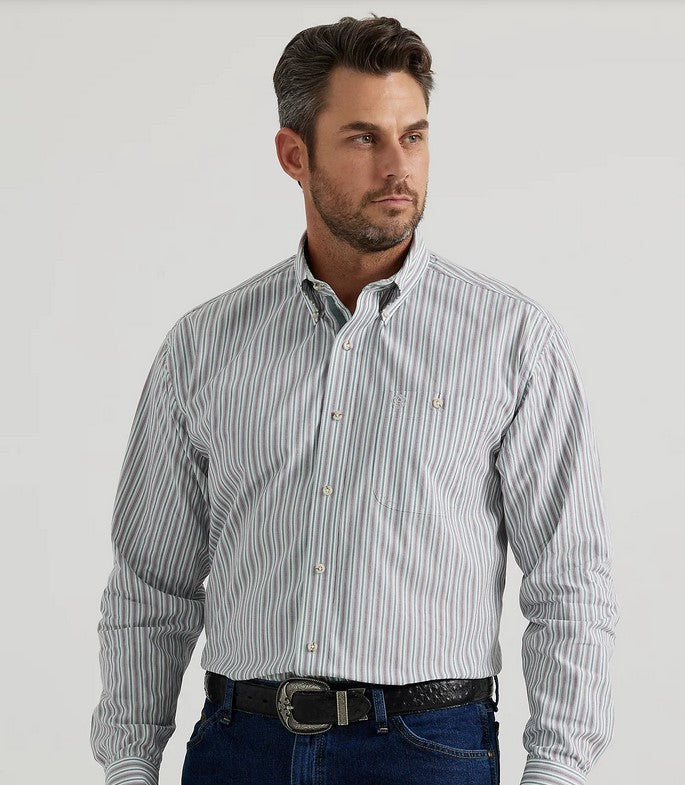 Wrangler Men’s Pink and Grey Striped Button Down Shirt 112346529
