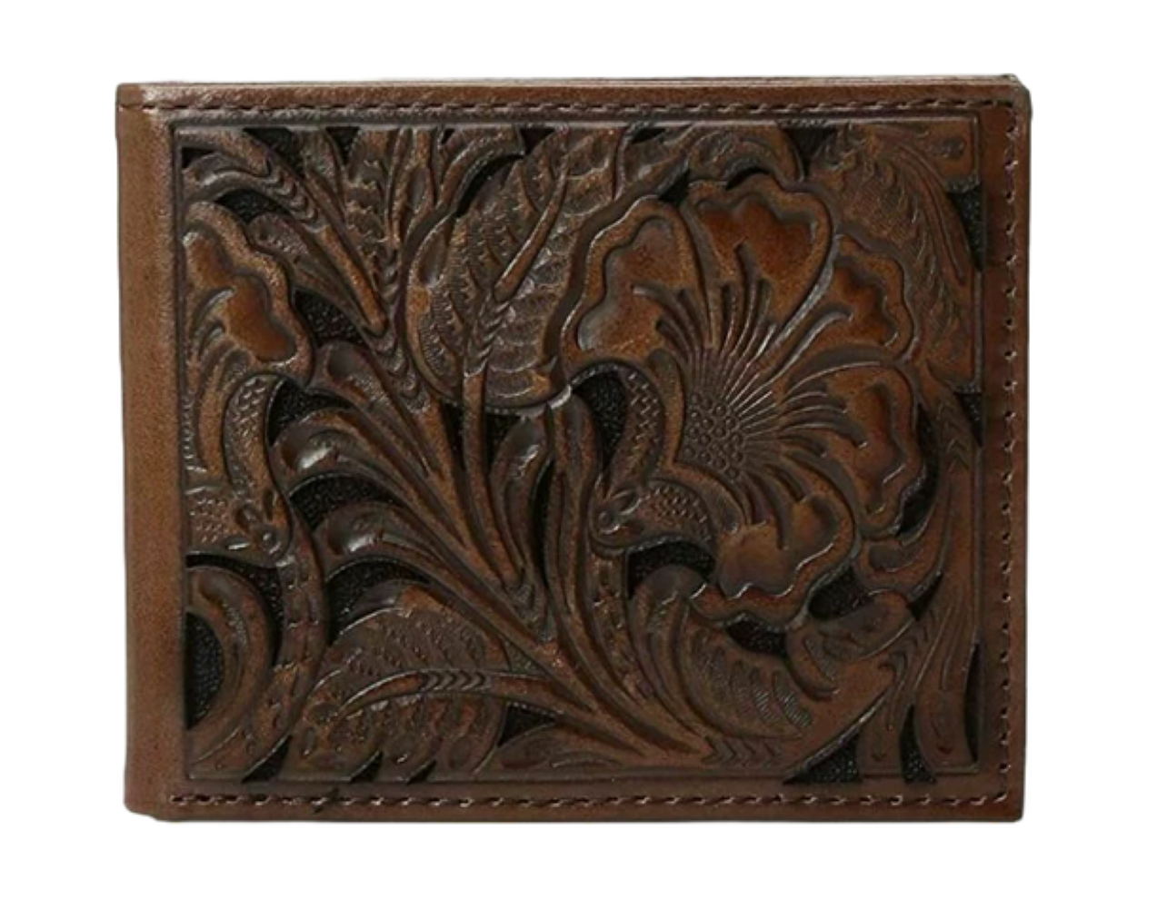 Ariat Men’s Tonal Brown Floral Inlay Bi-Fold Wallet A3533002