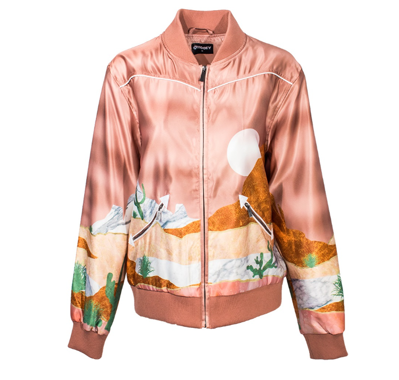 Hooey Ladies Bomber Jacket Pink Body with Desert Landscape – HJ107PK