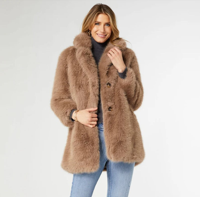 Coco and Carmen Whitney Faux Fur Coat Mushroom-2439101C