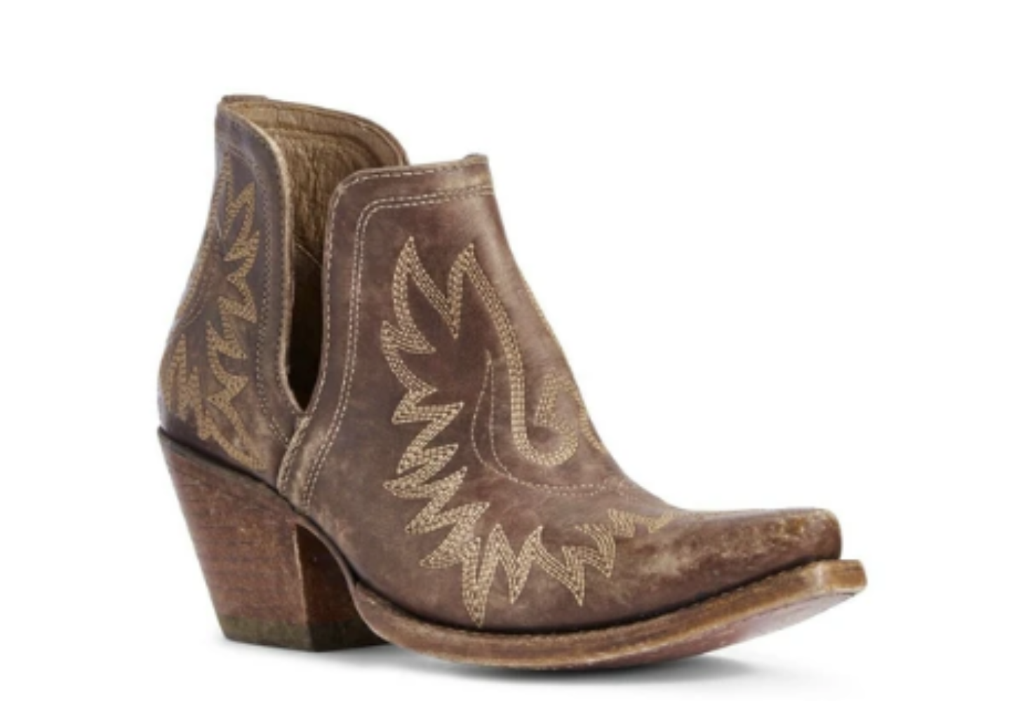 Ariat Ladies Dixon Brown Snip Toe Western Bootie Distressed Brown 10031487