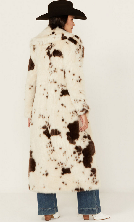 Powder River Ladies Cow Print Duster Faux Fur Coat – DW92C04155