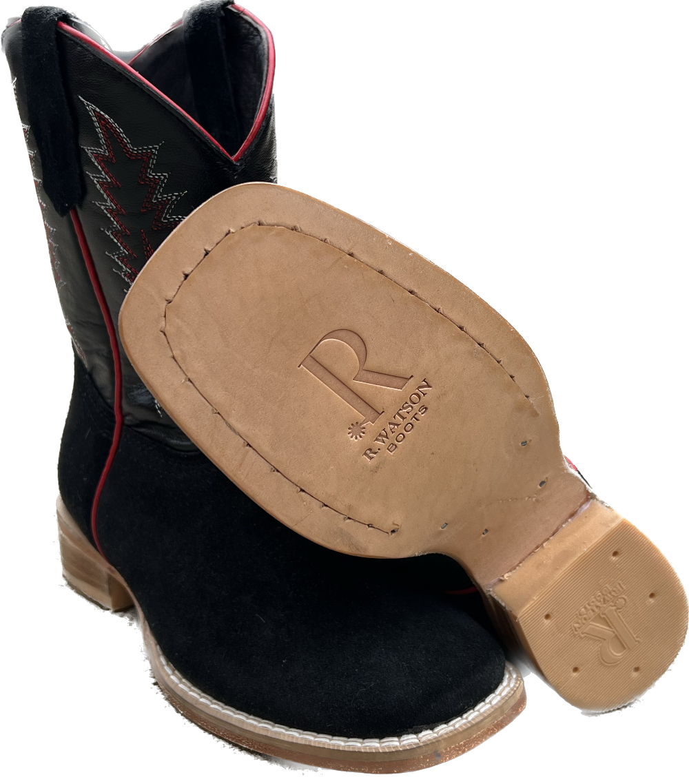 R. Watson Kid’s Black Rough Out Square Toe Boot RWK100