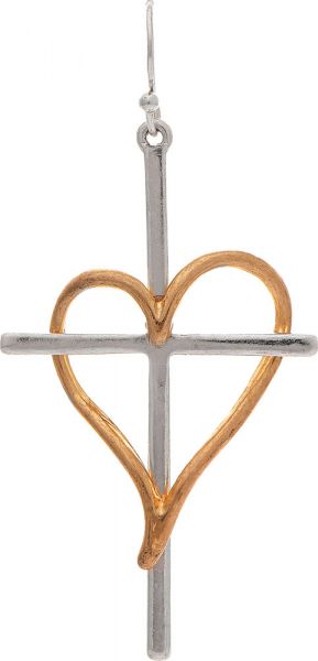 Rain Two Tone Heart on Cross Earring E3590TT