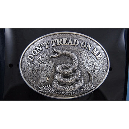 Nocona Western Belt Buckle DON’T TREAD ON ME Snake Silver Tone 37109