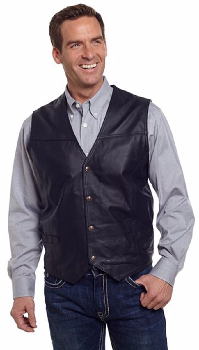 Cripple Creek Black Snap Front Boar Nappa Leather Western Mens Vest (ML1059)