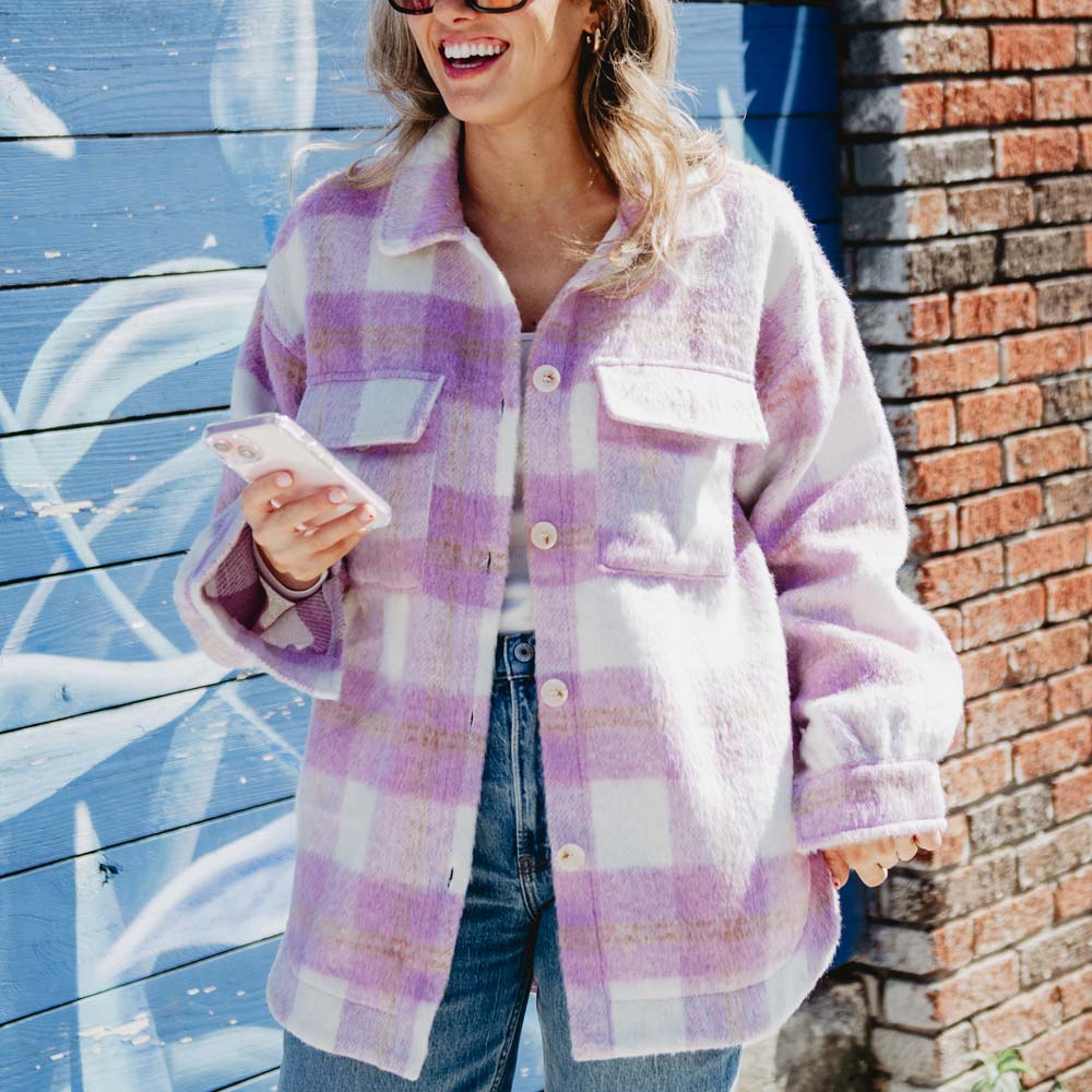 Katydid Purple Plaid Checker Shacket KDC-SGKT-53_PUR