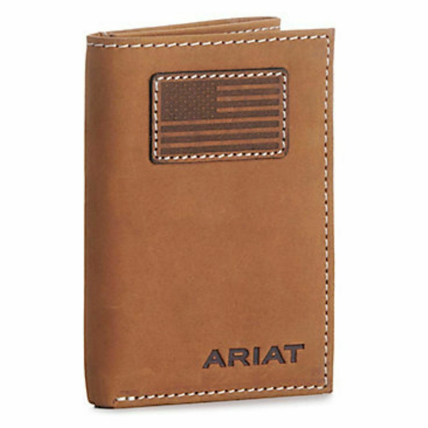 Ariat Men’s Tan with Flag Patch Trifold Wallet A3548444
