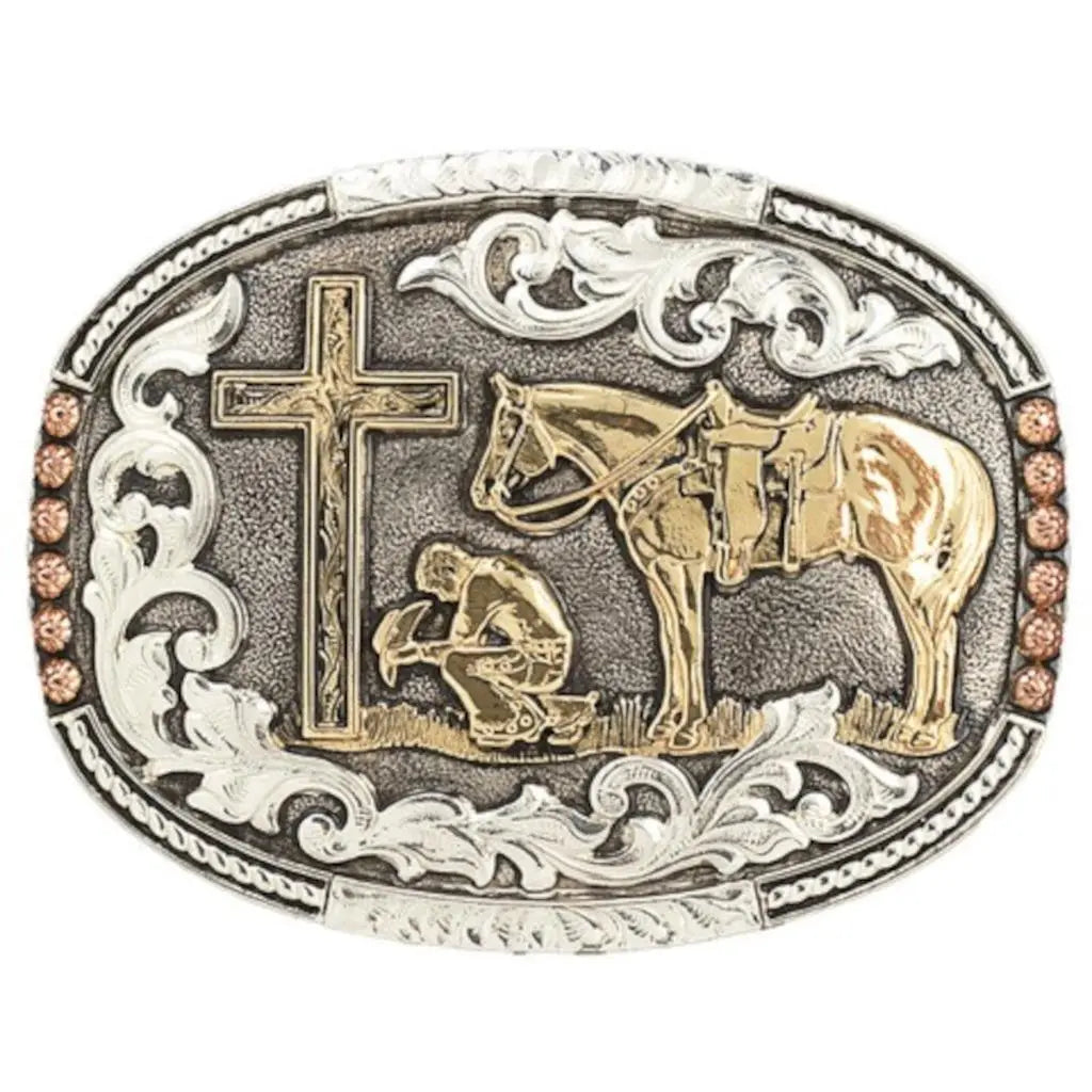 Crumrine Western Belt Buckle Oval Cowboy Prayer Silver – C1001748